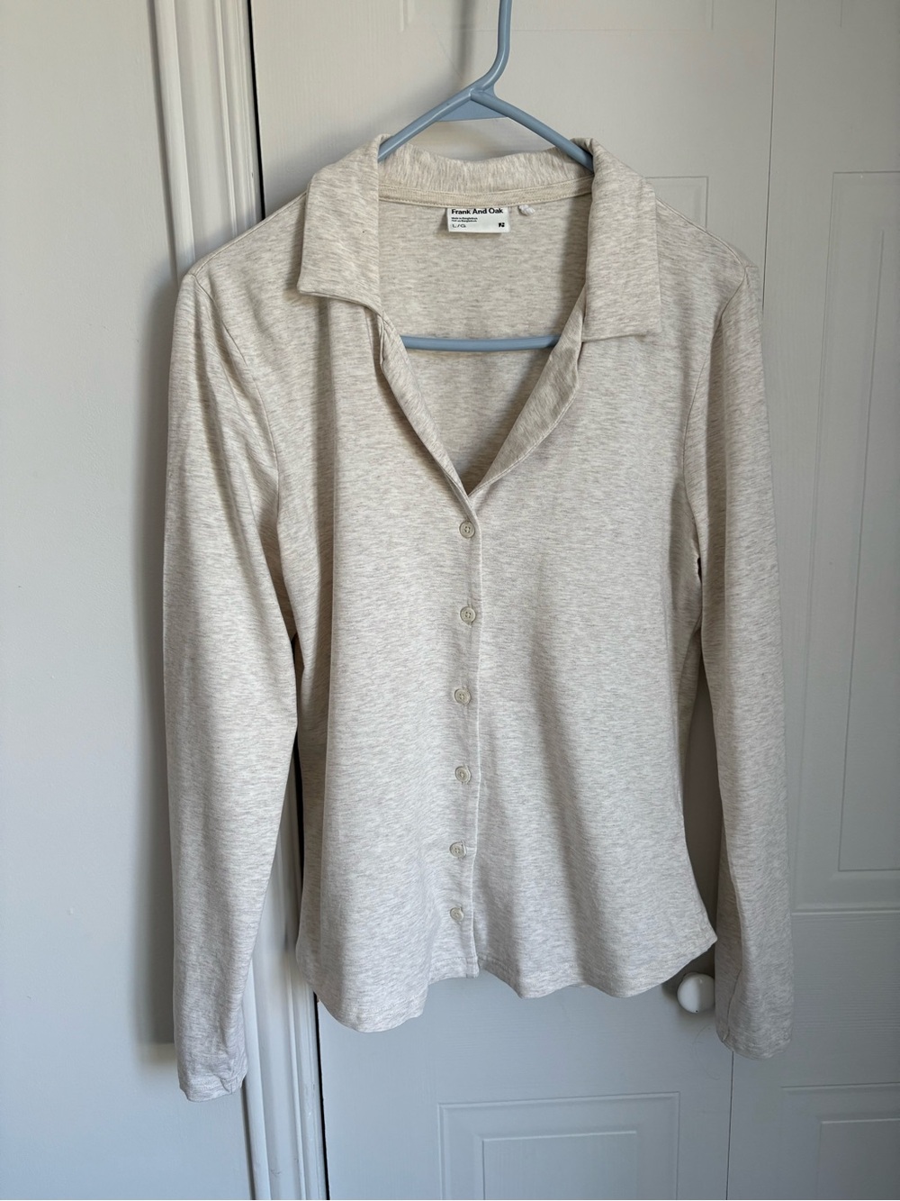 Frank & Oak Cream Button-Up Long Sleeve Top